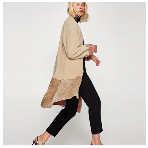 Zara 2 Sided Suede Teddy Coat pink/beige/cream - Picture 4 of 9